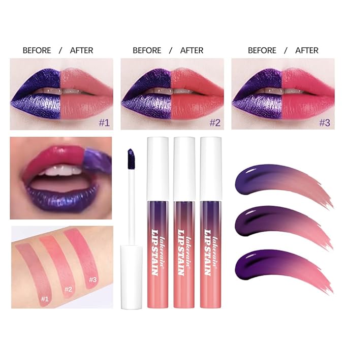 3Pcs Lip Stain Peel Off Masque Set,Matte Liquid Lipstick Nude Lip Gloss Waterproof Lip Stain Non-stick Cup Peel Off Lipstick Lip Makeup for Women