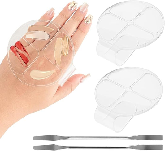 AUEAR, 2 Pack Hand Makeup Mixing Palette Handheld Clear Cosmetic Nail Art Manicure with Pieces Spatula for Foundation
