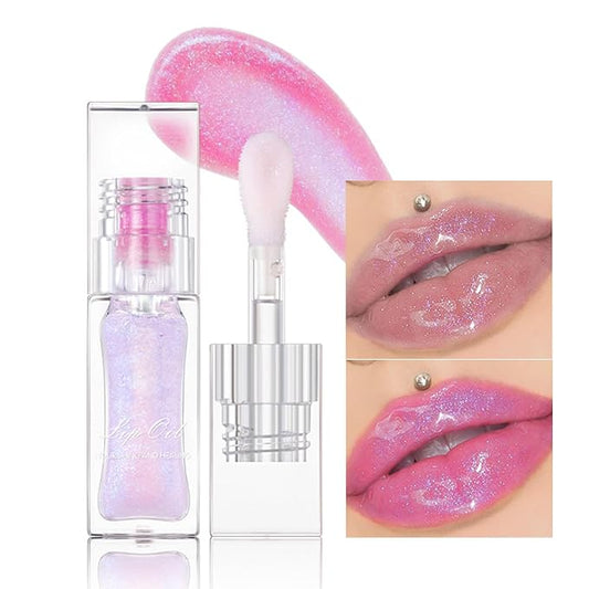 Erinde Magic Color Changing Lip Oil, Moisturizing Lip Glow Oil, Plumping Shimmer Big Brush Tinted Lip Balm Lip Care, Long Lasting Nourishing Non-sticky Fresh Texture Lip Gloss Lip Balm
