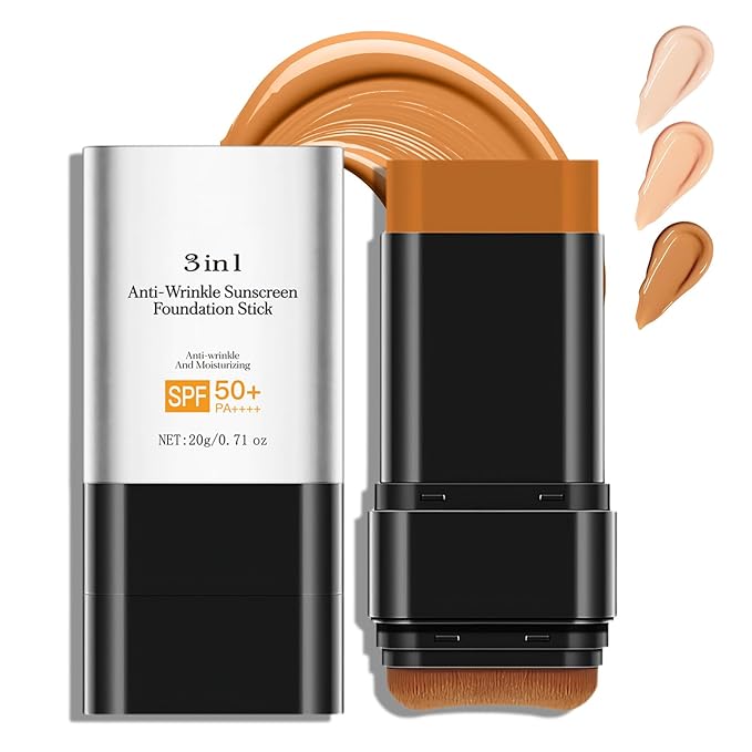 3 In 1-Luxury Anti-Wrinkle Foundation Stick， Flawless Eraser Foundation With Brush，Contour Stick Foundations Face for Women，Multi-use Makeup (Dark Color, 0.71)