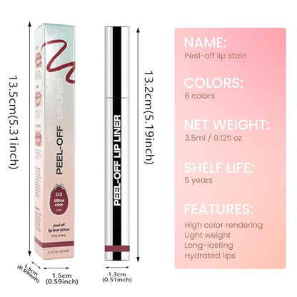 Matte Lip Gloss Stain-Peel Off Lip Liner Tattoo, Brownish Red Lip Tint，Long Lasting Peel Off Lip Stain, Waterproof Transfer-proof Lip Mask Lip Liner Peel Off Lip Gloss,Stayn Lip Makeup. #03