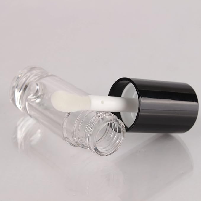 COSIDEA 50pcs Empty Black 6ml big doe foot wand lip gloss tubes Round Chunky lipgloss tubes containers wholesale with thick large brush