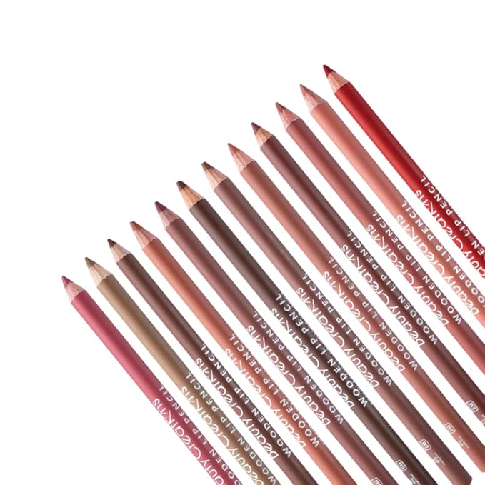 12 Colors Wooden Lip Liner Pencil Set, High Pigmented Soft Matte, Long Wearing, Deep and Rich in Color, Smudge Resistant
