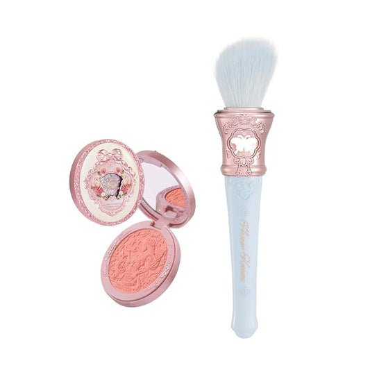 Flower Knows Midsummer Fairytales Embossed Blush 01 Blooming Days+Butterfly Cloud Collar Angled Powder Brush Pearly Moonlight