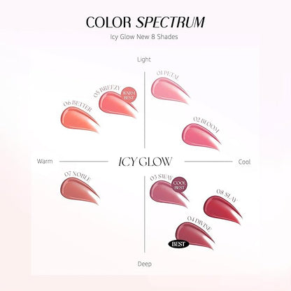 Icy Glow Lip Tint – Vegan Collagen, No-Stain, Hydrating Gloss, (K-Beauty) Makeup, Red & Tinted Shades (01 PETAL)