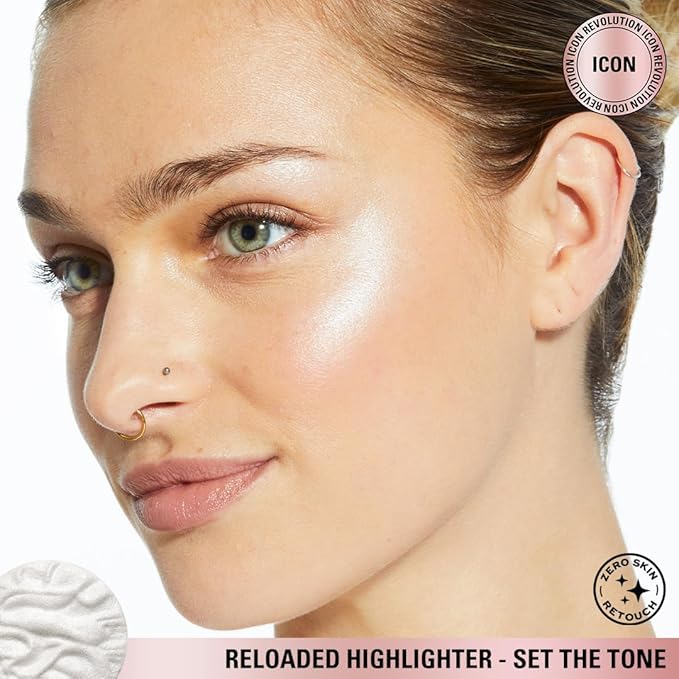 Revolution, Reloaded Pressed Powder Highlighter, Intensely Pigmented for a High Impact Dewy Finish, Set The Tone, 0.22 Oz
