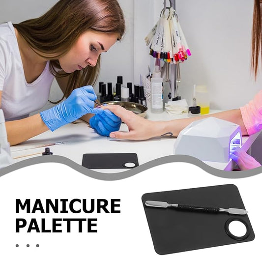 2pcs Set Artist Mixing Makeup Palette Foundation Spatula Makeup Foundation Color Mixing Pallet Nail Palette Nail Art Nail Polish Makeup Tray Nail Kit Stainless Steel Blender