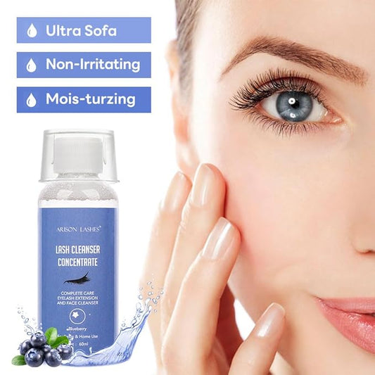 Eyelash Cleanser Concentrate 60ml Professional Lash Extensions Shampoo Natural Foaming Cleanser for Extensions Lashes with Salon Home Care-Makes 12 Bottles 60ml Eyelash Shampoo (Blueberry)