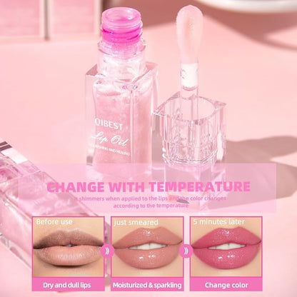 2Pcs Color Changing Lip Glow Oil,Bossup Magic Color Changing Lip Oil Moisturizing Lip Care Boss up Lip Plumping Long Lasting Fresh Texture Lip Oil