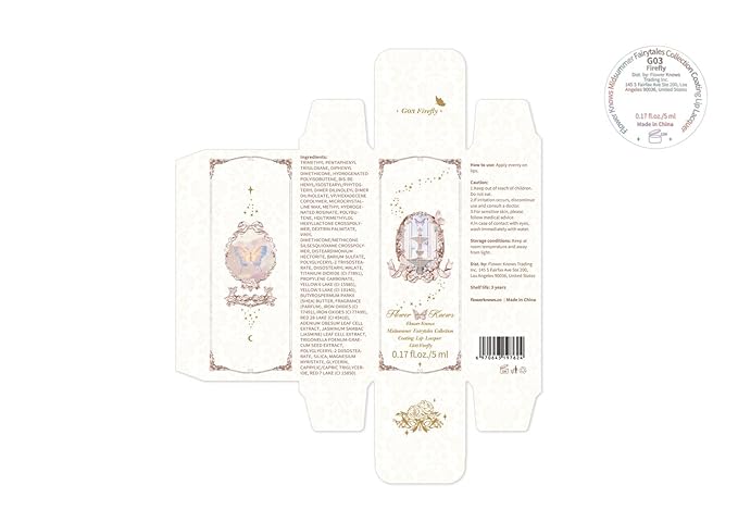 Flower Knows Midsummer Fairytales Coating Lip Lacquer,Glowy Non-Fading Lip Gloss,Hydrating Tinted Lip Oil for Girls&Women,Vegan & Cruelty Free,0.17Fl Oz(G03 Firefly)