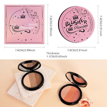 Matte Shimmer Blush Highlight Bronzer Powder Palette with Mirror for Face Cheek Contour Brightening,Buildable Coverage Natural Makeup,Ultra Sculpt Nose Shadow (Matte rose pink nude)