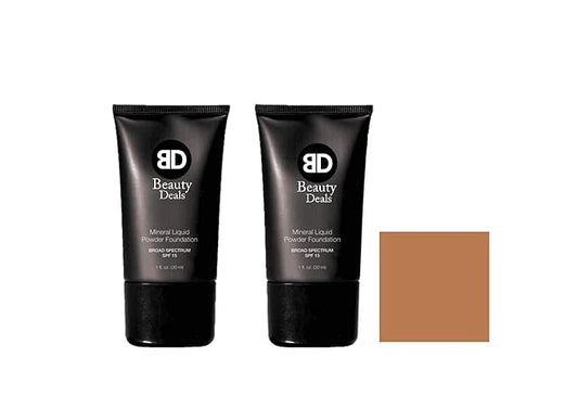 Mineral Liquid Powder Foundation Broad Spectrum SPF 15 Pack of 2 (Natural Tan)