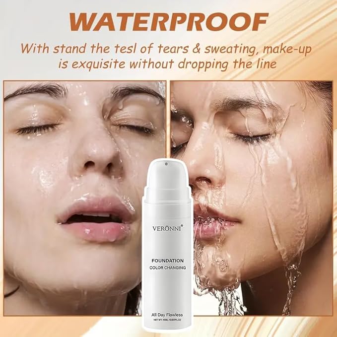 Color Changing Foundation 15ML, Liquid Makeup Colour Changing Full Coverage Flawless White Foundation with Conceale Long Lasting Moisturizing for All Skin Tones
