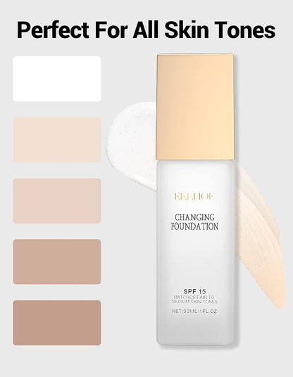 Erinde Color Changing Foundation Makeup, Liquid Foundation Moisturizing BB Cream Makeup Base, Improves Uneven Skin Tone, Blendable, Lightweight, Medium Coverage, Vegan & Cruelty-Free, 1 Fl Oz