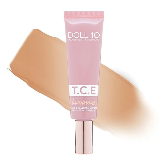 Doll 10 TCE Luminous Super Coverage Serum with Niacinamide - Full Coverage Tinted Foundation Makeup (Tan)
