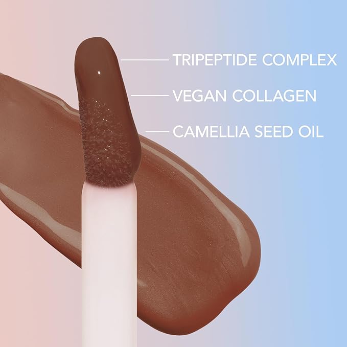 Sacheu Lip Elixir Nourishing and Hydrating Lipgloss — Moisturizing Plumping Lip Gloss Enriched with Collagen, Non-Sticky Lip Color Smooth High-Shine Finish, Vegan & Cruelty-Free, Chai Macaron