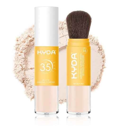 KYDA Mineral Sunscreen Setting Powder, SPF 35, Translucent, Mineral Brush Powder, Oil Control Natural Matte Finish, Lasting Lightweight Breathable, for All Skin