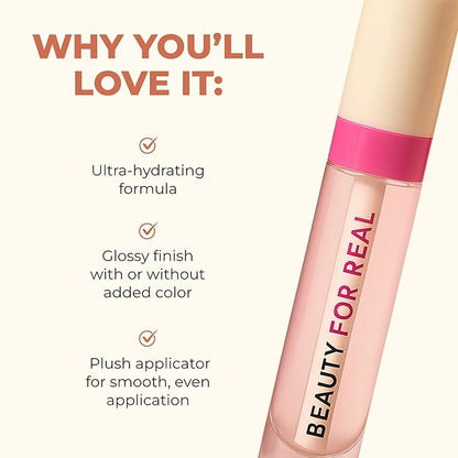 Beauty For Real Lip Revival Hi-Shine Hydrating Lip Oil, Shining Star (Transparent) - Lightweight - Non-Sticky, Shiny Finish - Paraben Free, Cruelty Free, Vegan