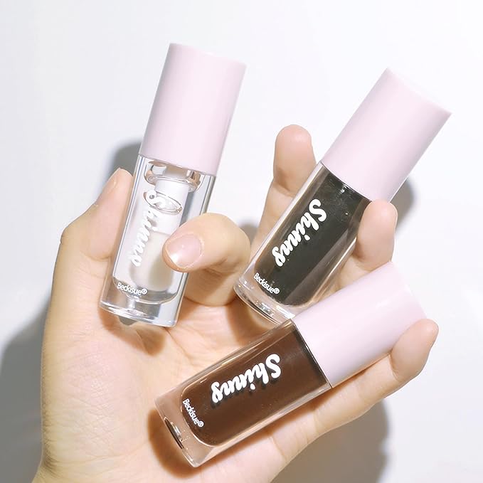 Translucent Black Lip Gloss, Clear/Cherry/Sugar Lip Oil, Plumping Hydrating Mirror Highlight Gloss - Moisturizing Long Lasting & Non-Sticky Vegan Makeup (3Pcs)