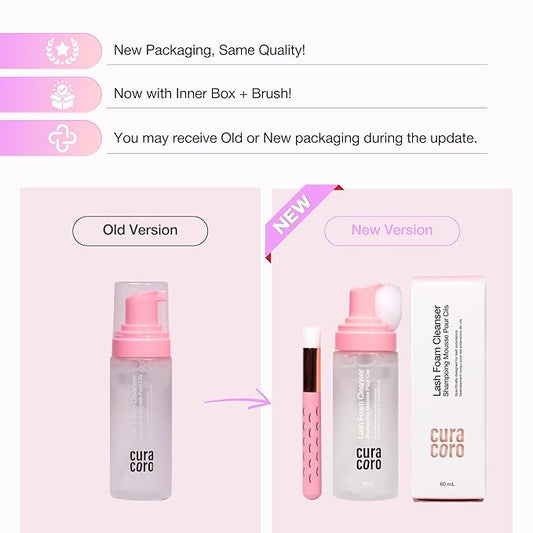 CURACORO 60ML Eyelash Extension Cleanser (Unscented) - Lash Shampoo for Lash Extensions, Eyelash Extension Foam Cleanser for Sensitive Skin, Removes Waterproof Makeup for Professional & Home Use