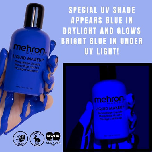 Mehron Makeup Liquid Makeup | Face Paint and Body Paint Perfect for Halloween, Cosplay I Air Brush Compatible 4.5 oz (133 ml) (GLOW BLUE)