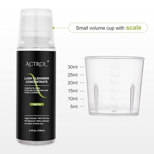Eyelash Cleanser Concentrate 100ml Green Tea Professional Lash Shampoo Foaming Cleanser Paraben & Sulfate Free Non-lrritating Wash for Extensions Lashes with Salon Home Care-Makes 20 Bottles