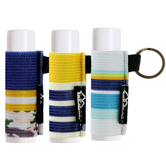 WK IEASON - Lip Balm Holder Keychain Clip On Lipstick Sleeve Chapstick Sleeve Holder Keychain (Blue strip)