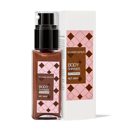 Body Glow Shimmer Body Oil, Shimmering Body Oil Lotion Glitter for Skin Body Highlighter Liquid Luminizer, Natural Body Shimmer Oil Gold Brown Moisturizing Waterproof Women Men Makeup (60ml/2 oz)