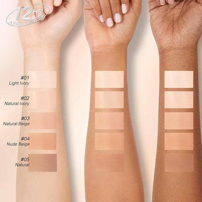 SACE LADY Ultra Cover Powder Foundation Makeup, Lasting Waterproof Full Coverage Foundation Cream With Mirror for Face Make Up 0.30Oz (Nude Beige, 0.30Oz)