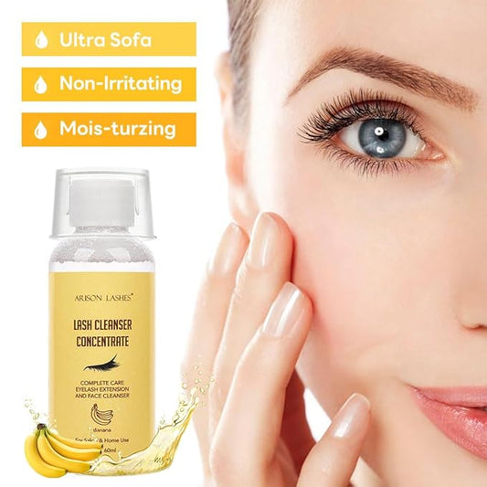 Eyelash Cleanser Concentrate 60ml Professional Lash Extensions Shampoo Natural Foaming Cleanser for Extensions Lashes with Salon Home Care-Makes 12 Bottles 60ml Eyelash Shampoo (bananas)