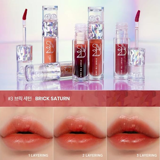 Endluster Tint | Water Tint Long-Lasting Moisture Lips Stain, Vivid Color Lip Tint, High Pigment Color, Coated with Argan Oil (#3 Brick Saturn, 3.9g)