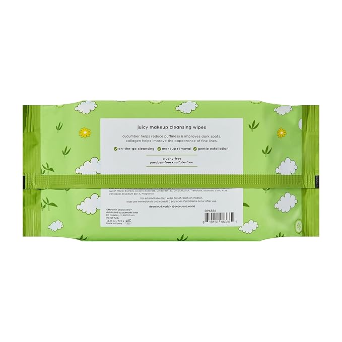 x Moomin' Juicy Makeup Cleansing Wipes - 60 Count – makeup wipes and makeup remover for face – Oil-Free makeup remover wipes (Renewing Cucumber)