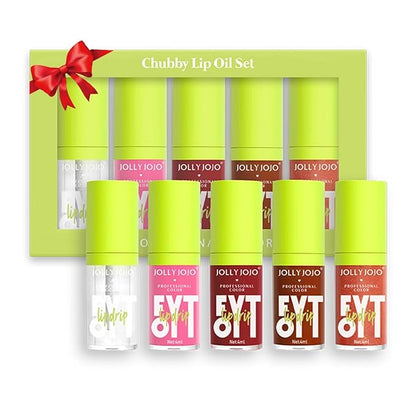 Lip Oil Pack- 5 Colors Tinted Lip Glow Oil Set Plumping Lip Oil Hydrating Transparent Moisturizing Lip Gloss Kit Gift for Girl Women Lip Makeup Care