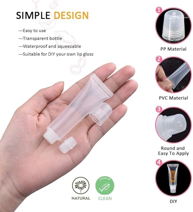 AMORIX 6 Packs Lip Gloss Tubes 5ml Clear Cap Lip Gloss Containers Empty Lip Balm Tubes Cosmetic Squeeze Lipgloss Tubes for DIY Lip Gloss Base