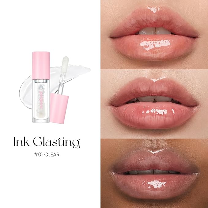 Peripera Ink Glasting Lip Gloss, Non-Sticky, Gloss Shine, 4XL Wand for Easy Application, Korean Lip Gloss, Fuller Looking Lips, Buttery Soft, Long Lasting Lip (001 CLEAR)