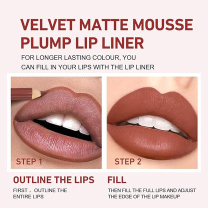 12Pcs Matte Lip Liner Set,Creamy Velvet Lipstick,One Step Lips Makeup Kit,Waterproof Long Lasting Smooth High Pigmented Lip Pencil for Daily