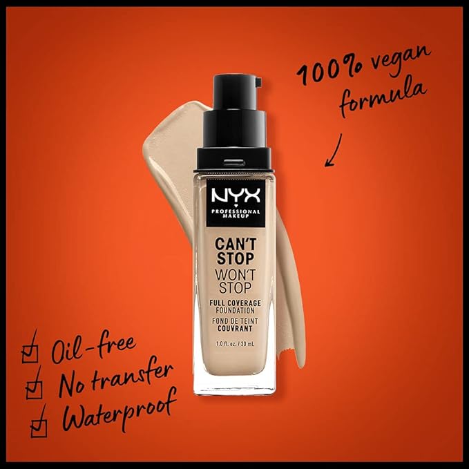 NYX PROFESSIONAL MAKEUP Can't Stop Won't Stop Foundation, 24h Full Coverage Matte Finish - Nude