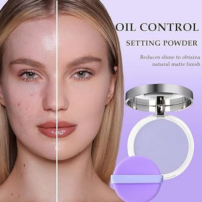 Matte Setting Powder,Oil Control Face Pressed, Jelly Pressed Setting Powder with Mini Powder Puff (Purple)