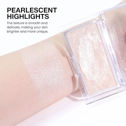 Pearl Pink Shimmer Glitter Highlighter Makeup Contour Powder, Silver Glitter Face Illuminator (03#, rectangle)