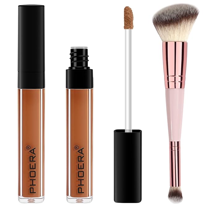 PHOERA Concealer, Lightweight, Full Coverage, Long Lasting, Corrects, Hydrates, Highlights, Matte Finish, All-Day Wear,with Concealer Brush (109#HAZELUNT)