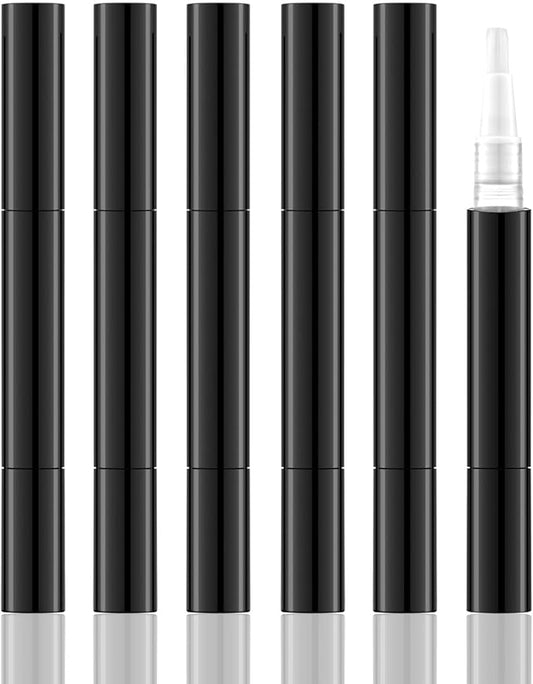 3ml Empty Nail Oil Pen with Brush, Twist Pen for Tooth Whitening, Gel Lip Gloss Container, Eyelash Growth Liquid Tube(Black, 6PCS)