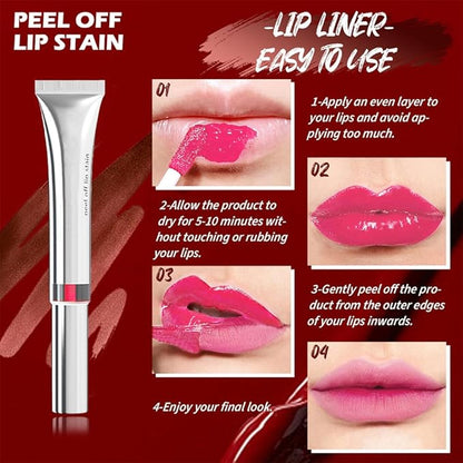 evpct Lip Tains Peel off, 3Pcs Peel off Lip Liner Tattoo Lip Stain Tint Gloss Makeup Set, Long Lasting Waterproof 24 Hours Matte Transfer-proof Color Stay Lipstick, Light Pink & Dusty Rose & Rose Pink