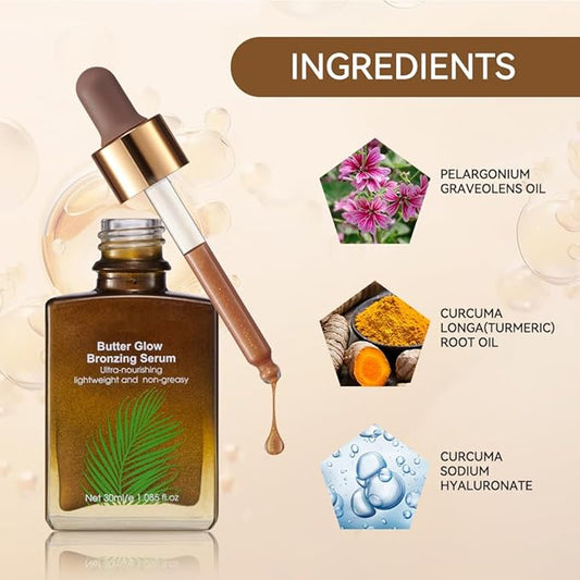 Butter Glow Bronzing Serum, Face Bronzers Serum, Hydrating Face Serum, bronzing drops for face, Liquid Bronzer, Bronzing Drops (SZ02081-1PCS, Large)