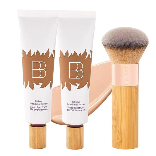 2PCS Bb Cream Tinted Moisturizer With Spf 30, Bb Cream Foundation For Tinted Moisturizer, Smooth & Hydrated, Full Coverage, Broad Sunscreen Spf 30, Bb Tinted Care Primer With Brush (Natural, 2PCS)