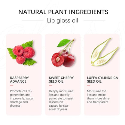 Hydrating Lip Glow Oil, Plumping Lip Oil, Tinted Lip Balm Lip Care, Transparent Toot Lip Oil, Moisturizing Lip Gloss, Non-Sticky Long Lasting Lip Oil Gloss, Lip Plumper Gloss (Pink)