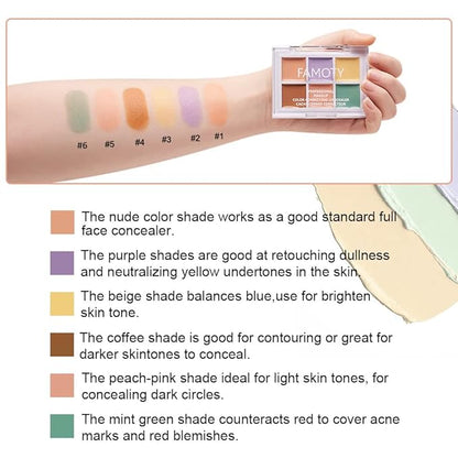 6 Color Correcting Concealer Palette With Concealer Brush, Tattoo Concealer, Cream Contouring Makeup Kit, Corrects Dark Circles Red Marks Scars Light Mediumor creamy concealer A1