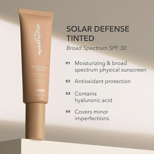 HydroPeptide Solar Defense Face SPF 30 Sunscreen, Tinted (1.7 Fl Oz) & Pre-Treatment Toner (6.76 Fl Oz) Bundle