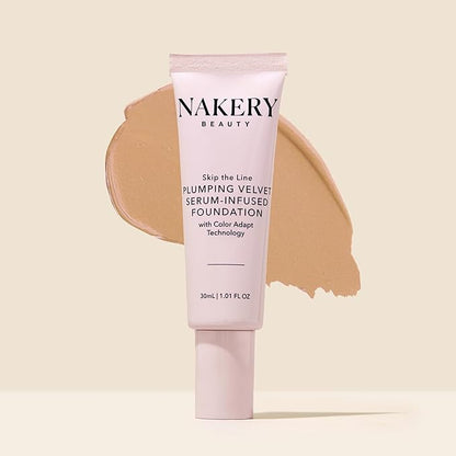 Nakery Full Coverage Foundation for Women - 5 in 1 Plumping Liquid Foundation Makeup - Serum Infused Makeup Foundation Smart Color Adapt with Niacinamide & Hyaluronic Acid for All Skin Types - Light