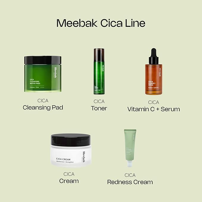 Meebak Cica Redness Solution Cream Lite | Redness Relief | Green Color-Corrector | CC Cream w/Niacinamide | Tinted Moisturizer - Fair to Medium Skin