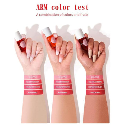 4PCS Korean Lip Gloss Set, Lip Tint Stain Set,Mini Liquid Water Tint,Moisturizing Natural,Long Lasting Waterproof,Multi-Use Lip and Cheek Tint(Apple& Strawberry& Watermelon& Cherry)